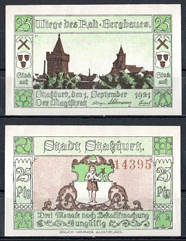 Штасфурт (Пруссия, Саксония) 25 пфеннигов 1921 Mehl Grabowski 1256.2a-4/6 бумага UNC (пресс) 7556-65-2-2