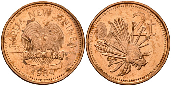 Папуа-Новая Гвинея 2 тойя 1984 Елизавета II (1953-) KM 2 бронза 4571-114