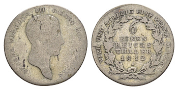 Пруссия 1/6 рейхсталера 1812 A, Фридрих Вильгельм III (1797-1840) KM 385 серебро 4619-236