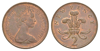 Великобритания 2 новых пенса 1971 Елизавета II (1952-2022) KM 916, Spink 4235 (C1) бронза UNC 4638-433