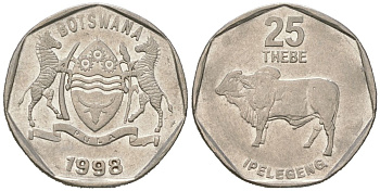 Ботсвана 25 тхебе 1998 зебу KM 28 сталь плакированная никелем 4618-441