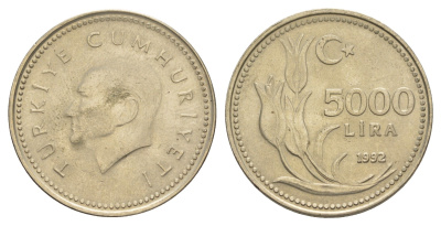 Турция 5000 лир 1992 Кемаль Ататюрк KM 1025 медь цинк никель UNC 4648-853
