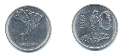 Бразилия 1 крузейро 1972 150 лет независимости KM 582 никель aUNC 51-4841