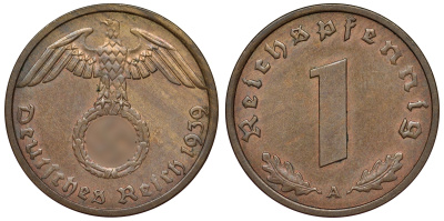 Германия 1 рейхспфенниг 1939 A KM 89, J. 361 бронза 71-213