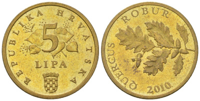 Хорватия 5 лип 2010 четный год KM 15 сталь плакированная латунью  UNC  4124-961