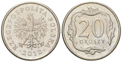 Польша 20 грошей 2012 MW Y 280 медно-никель UNC 4618-265