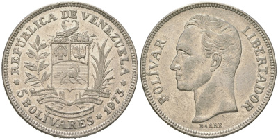 Венесуэла 5 боливаров 1973 Симон Боливар KM 44 никель 4512-322