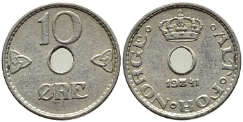НОРВЕГИЯ 10 ЭРЕ 1941 ХОКОН VII (1905-1957) KM 383 медно-никель 4396-364