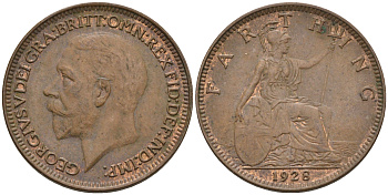 Великобритания 1 фартинг 1928 Георг V (1910-1936) KM 825, Spink 4061 бронза 4115-151