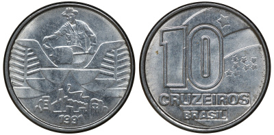 БРАЗИЛИЯ 10 КРУЗЕЙРО 1991 KM 618.2 сталь aUNC 72-1712
