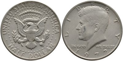 США 1/2 доллара (50 центов) 1972 Джон Кеннеди KM 202b медь плакированная медно-никелем 272-544