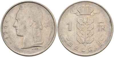 БЕЛЬГИЯ 1 ФРАНК 1964 BELGIQUE KM 142.1 медно-никель 4563-1251