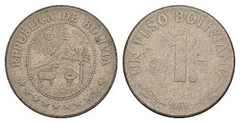 Боливия 1 песо 1969 KM 192 сталь плакированная никелем 4628-421