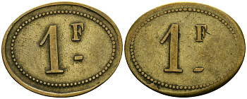 Франция 1 франк XIX-XX век ресторанный жетон латунь 4166-711
