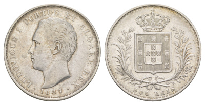 Португалия 500 реалов 1887 Луиш I (1861-1889) KM 509 серебро 4127-924