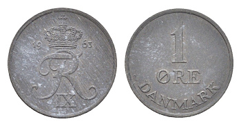 Дания 1 эре 1963 KM 839 цинк 4705-733