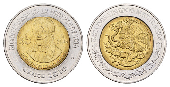 Мексика 5 песо 2008 Двухсотлетие независимости - Эрменехильдо Галеана KM 906 биметалл UNC 216-1227