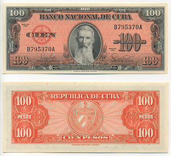 Куба 100 песо 1959 Висенте Агилера, черная серия Pick 93 a бумага UNC (пресс) 8611-48-3-1