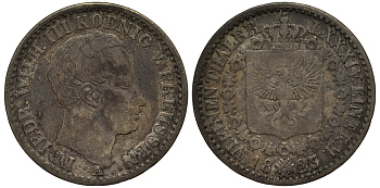 Пруссия 1/6 талера 1823 A, Фридрих Вильгельм III (1797-1840) KM 411 серебро 1519-1423