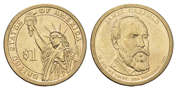 США 1 доллар 2011 P, Президент США - Джеймс Гарфилд (1881) KM 502 медь с марганцево-латунным покрытием UNC 4629-313