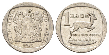ЮАР 1 ранд 1992 KM 138 медь плакированная никелем 4627-234