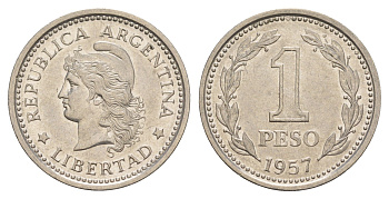 Аргентина 1 песо 1957 KM 57 сталь плакированная никелем 4656-1134