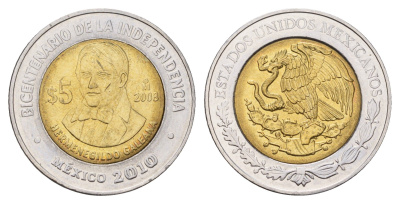 Мексика 5 песо 2008 Двухсотлетие независимости - Эрменехильдо Галеана KM 906 биметалл UNC 216-1227