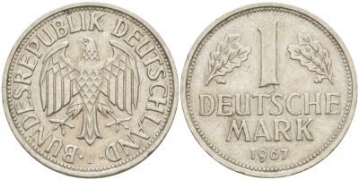 ФРГ 1 марка 1967 J KM 110, J. 385 медно-никель 3718-1131