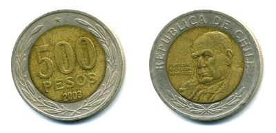 Чили 500 песо 2003 кардинал Рауль Сильва Энрикес (1907-1999) KM 235 биметалл 41-736