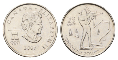Канада 25 центов 2007 XXI зимние Олимпийские Игры, Ванкувер 2010 - Биатлон KM 685 сталь плакированная никелем UNC 4678-1153