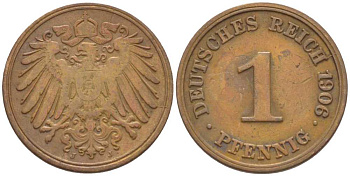 ГЕРМАНИЯ 1 ПФЕННИГ 1906 J KM 10, J. 10, Weege 2 медь 211-347