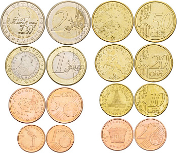 Словения евронабор из 8 монет 2007 1, 2, 5, 10, 20, 50 евроцентов, 1 и 2 евро UNC N6-49