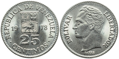 Венесуэла 25 сентимо 1978 Симон Боливар KM 50.1 никель 4392-961