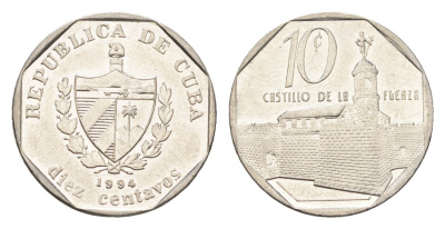 Куба 10 сентаво 1994 форт в Гаване Ла-Фуэрса KM 576 сталь плакированная никелем aUNC 4664-736