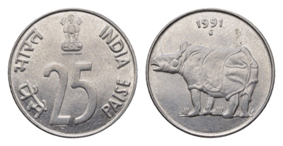 Индия 25 пайс 1991 KM 54 нержавеющая сталь UNC 4690-225