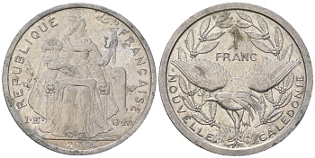 Французская Новая Каледония 1 франк 2006 птица кагу, (IEOM) KM 10, Schoen 10, Lec 52k алюминий 51-331