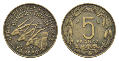 Экваториальная Африка, Камерун 5 франков 1961 KM 1 медь алюминий 54-934