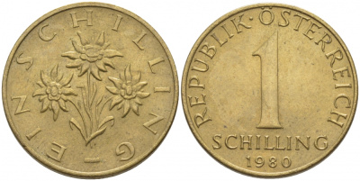 Австрия 1 шиллинг 1980 KM 2886 алюминиевая бронза 4448-523
