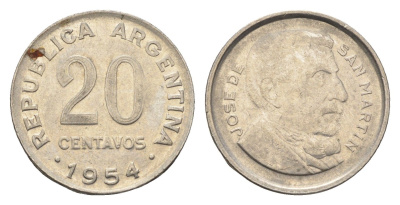 Аргентина 20 сентаво 1954 KM 52 сталь плакированная никелем 4664-618