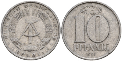 ГДР 10 пфеннигов 1965 A KM 10 алюминий 27-151