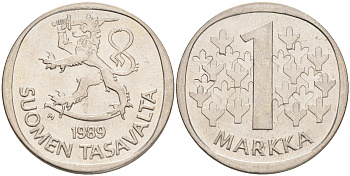 ФИНЛЯНДИЯ 1 МАРКА 1989 M KM 49а медно-никель 4556-827