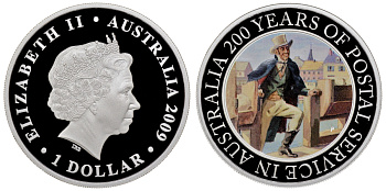 Австралия 1 доллар 2009 200 лет почтовой службе в Австралии, цветная серебро 8-1-05-05