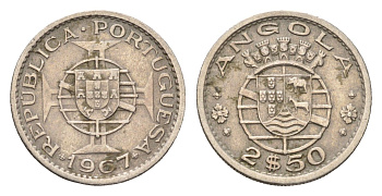Ангола 2 1/2 эскола 1967 KM 77 медно-никель 4679-563