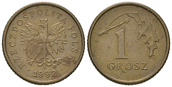 Польша 1 грош 1992 MW Y 276 марганец латунь 4618-535