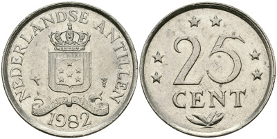 Нидерландские Антилы 25 центов 1982 Беатрикс (1980-2013) KM 11 никель 177-517