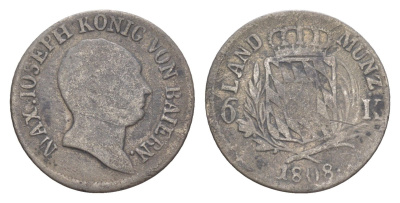 Бавария 6 крейцеров 1808 Максимилиан I (1806-1825) KM 686 серебро 4649-449