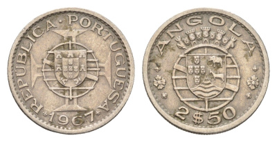 Ангола 2 1/2 эскола 1967 KM 77 медно-никель 4679-563