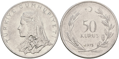 Турция 50 курушей 1975 Анатолийская невеста KM 899 нержавеющая сталь 4364-3314