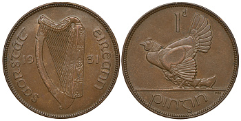 Ирландия 1 пенни 1931 курица с цыплятами KM 3 бронза 4389-624