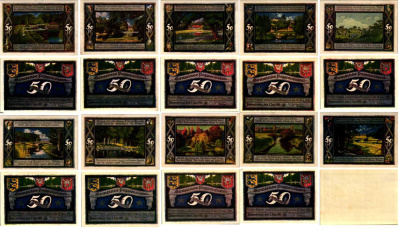 ПОППЕНБЮТТЕЛЬ, ГЕРМАНИЯ НАБОР ИЗ 10 БАНКНОТ 1921-1922 НОТГЕЛЬД, ЗЕМЛЯ ГАМБУРГ (1 ИЮЛЯ 1921 - 31 ДЕКАБРЯ 1921 (1922)) ARNOLD KELLER 1068.1 бумага UNC (ПРЕСС) 7487-56-3